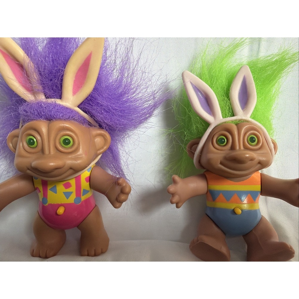 Troll Easter Bunny, Set of 2, Purple Green Hair 3‎ Inch 1992 Soma Doll